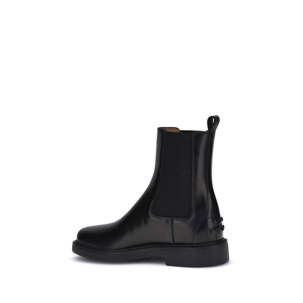 Tod's Black Calf Leather Bos Taurus Chelsea Boots